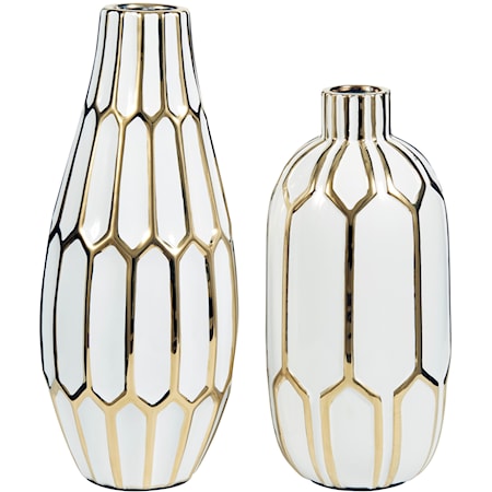 Mohsen Gold Finish/White Vase Set