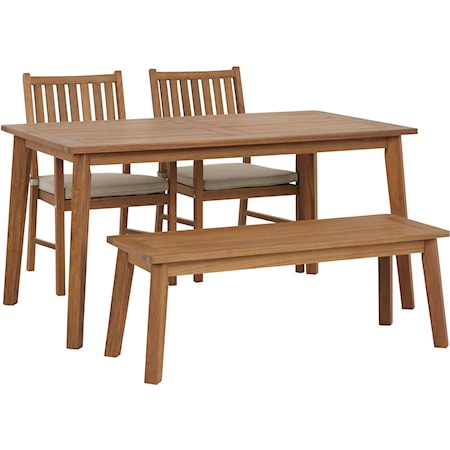 Outdoor Dining Set w/ 2 Chairs & Bench